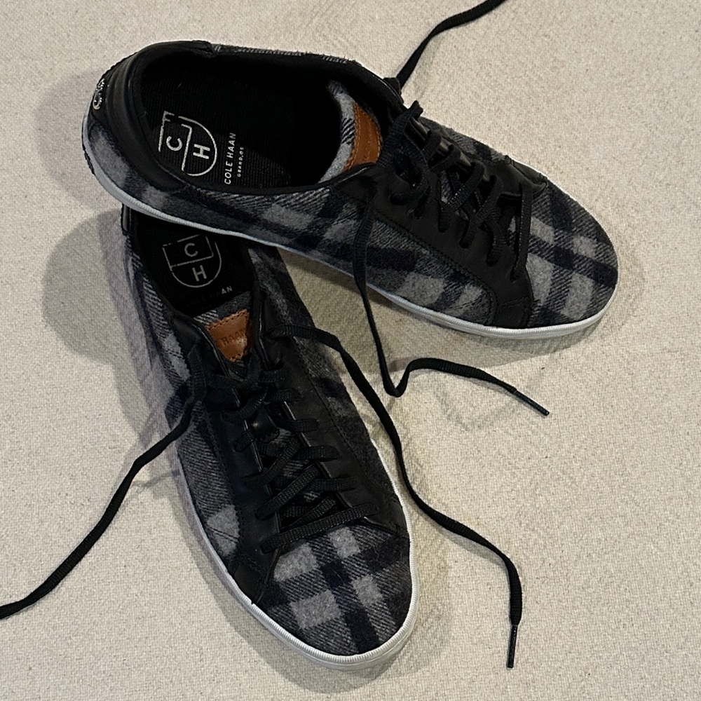Cole Haan Women's Black and Gray Plaid Sneakers 9